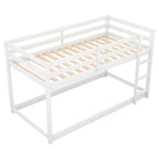 White Twin Over Twin Floor Bunk Bed with Ladder, Solid Pine Wood, 79.1''L x 42''W x 46.5''H - Grand Goldman Shop