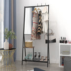 Coat Rack with Mirror, Multifunctional Hall Tree with Shoe Storage, Metal Frame, for Living Room Bedroom 73x32x15 Inches, Industrial Style, Rustic Brown and Black - Grand Goldman Shop
