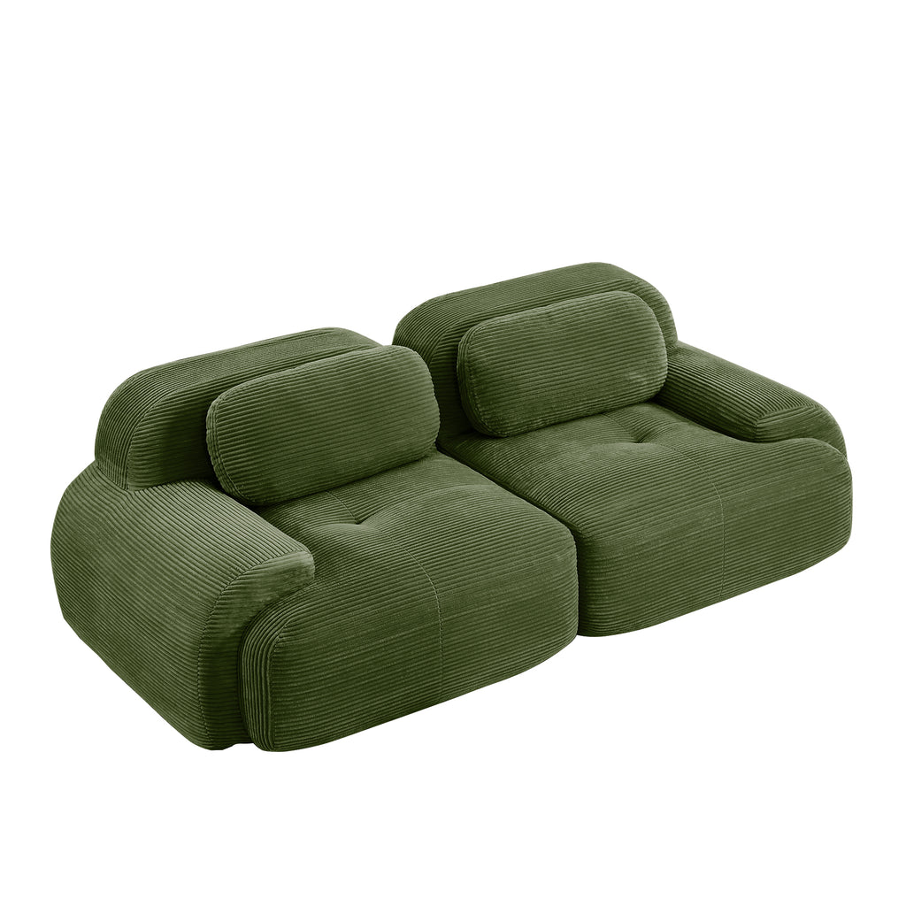 82'' loveseat sofa in luxuryCorduroy Fabric modular for free combo separation curved armrests ,anti-slip design high-resilience sponge fits living rooms bedrooms Audiovisual Room,Olive green - Grand Goldman Shop