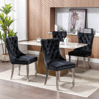 Nikki Collection Modern, High-end Tufted Solid Wood Contemporary Velvet Upholstered Dining Chair with Chrome Stainless Steel Plating Legs,Nailhead Trim,Set of 2,Black and Chrome, SW1701BK - Grand Goldman Shop