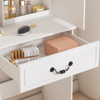 Modern Mini Dressing Table with LED-lit Mirror & Hidden Storage, Adjustable Brightness Vanity Desk, White - Grand Goldman Shop