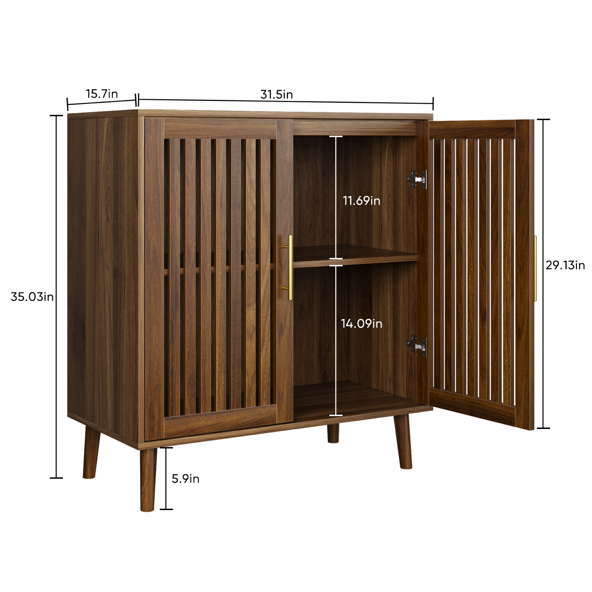 Farmhouse Walnut Sideboard Buffet Cabinet With Louvered Doors, Wood Coffee Bar Storage For Kitchen & Living Room, 31.5' W - Grand Goldman Shop