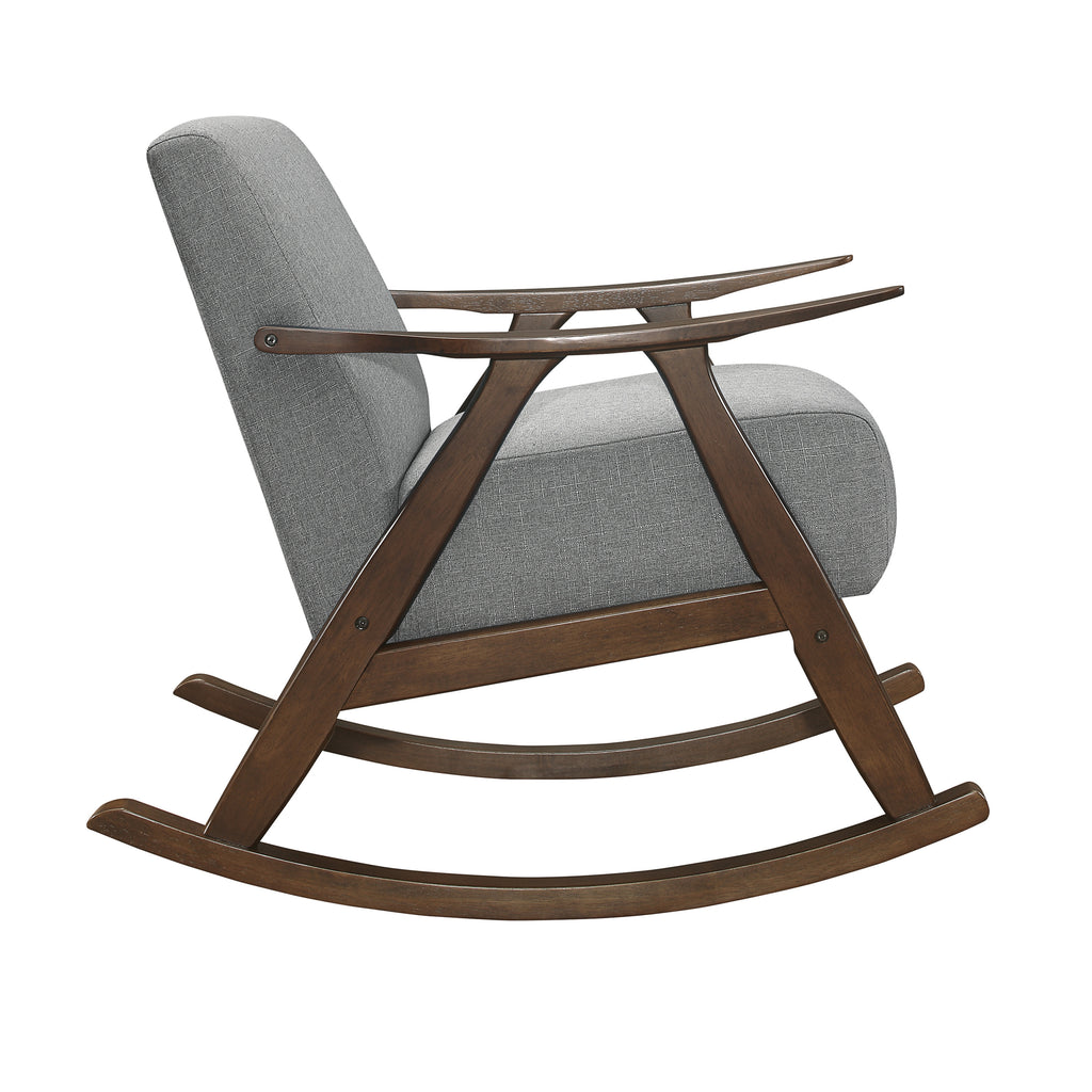 Modern Home Furniture 1pc Rocking Chair Gray Fabric Upholstered Dark Walnut Finish Wood Cushion Seat and Back - Grand Goldman Shop
