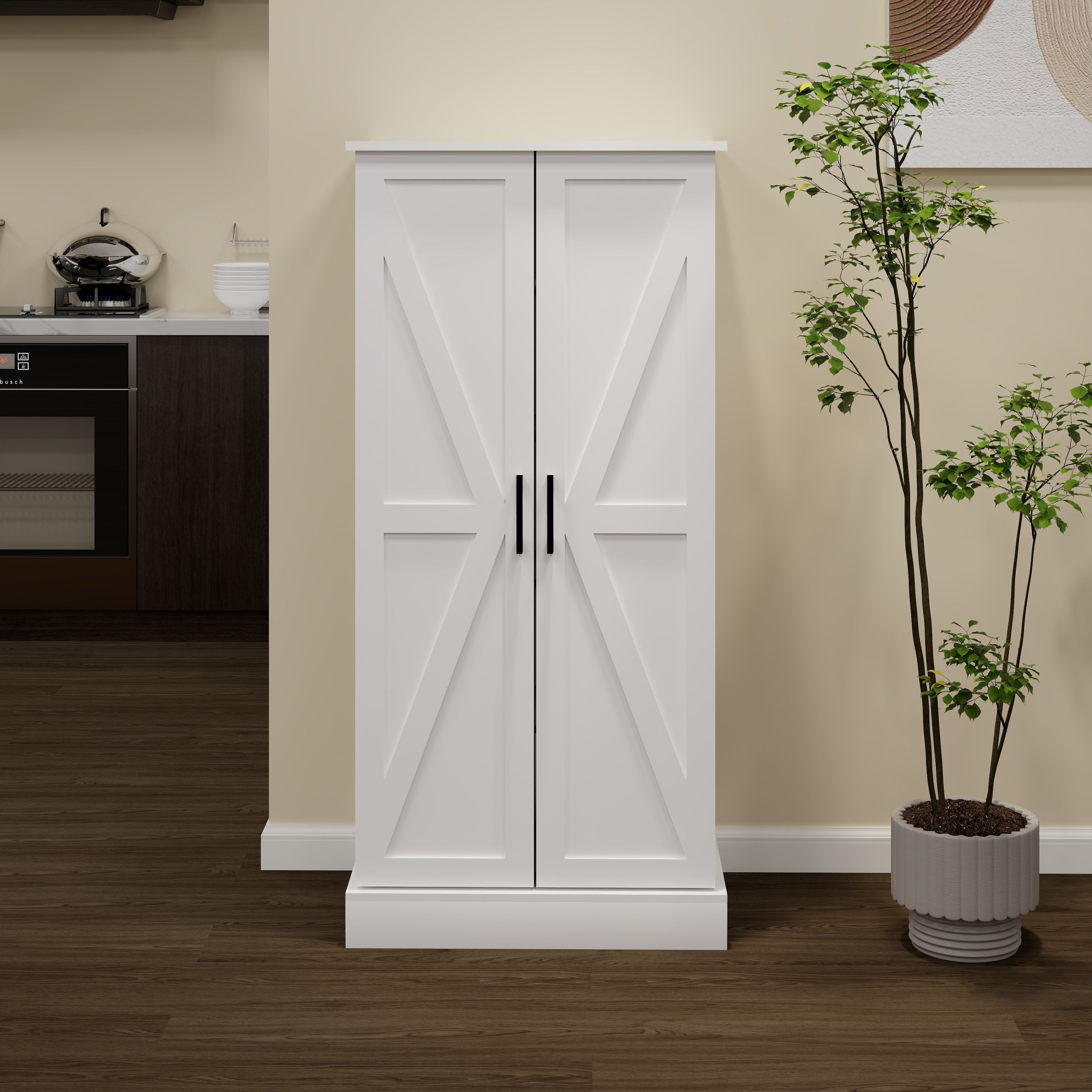 50' LED Kitchen Pantry Cabinet,Freestanding Buffet Cupboards Sideboard with 2 Doors with Racks and 2 Adjustable Shelves for Kitchen, Living Room and Dinning Room-White - Grand Goldman Shop