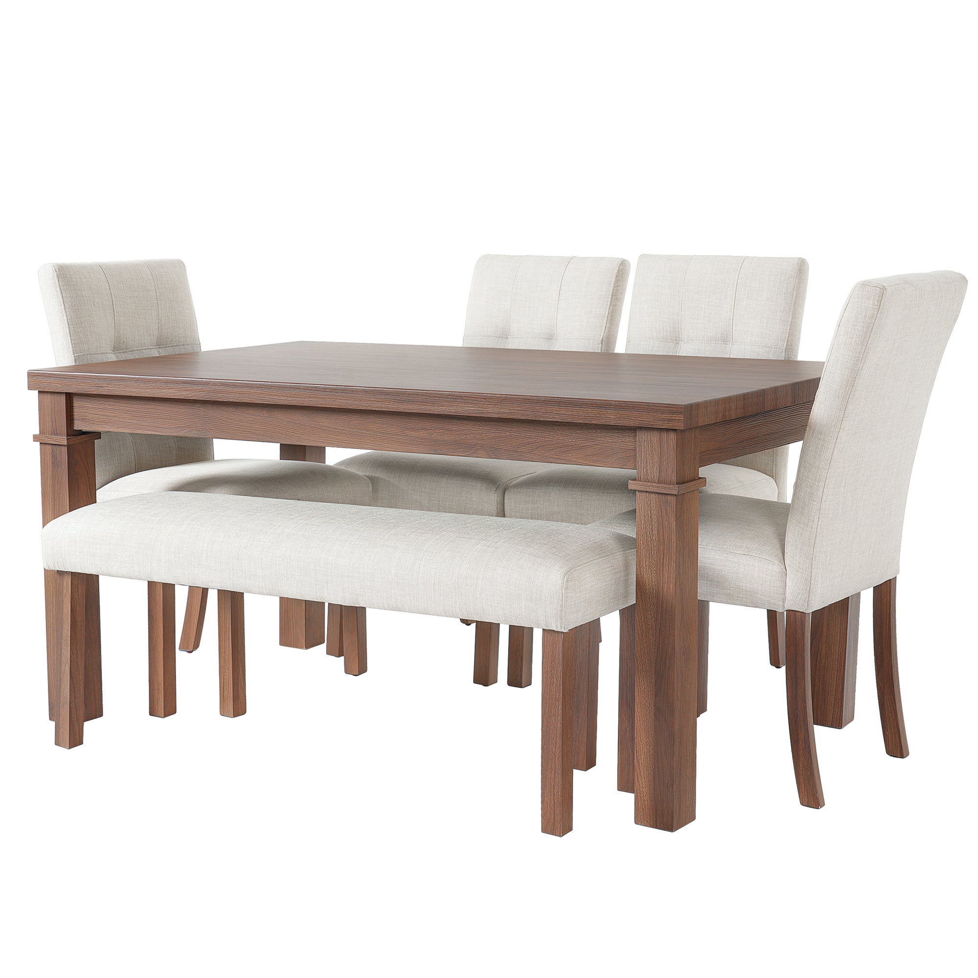 6-Piece Modern Dining Set, Rectangle Kitchen Table with 4 Upholstered Chairs & Bench, Ideal for Dining Room and Living Room, (Easy Assembly, Space Saving) - Grand Goldman Shop