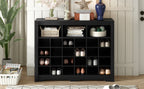 ON-TREND Sleek Design 24 Shoe Cubby Console, Modern Shoe Cabinet with Curved Base, Versatile Sideboard with High-quality for Hallway, Bedroom, Living Room, Black - Grand Goldman Shop