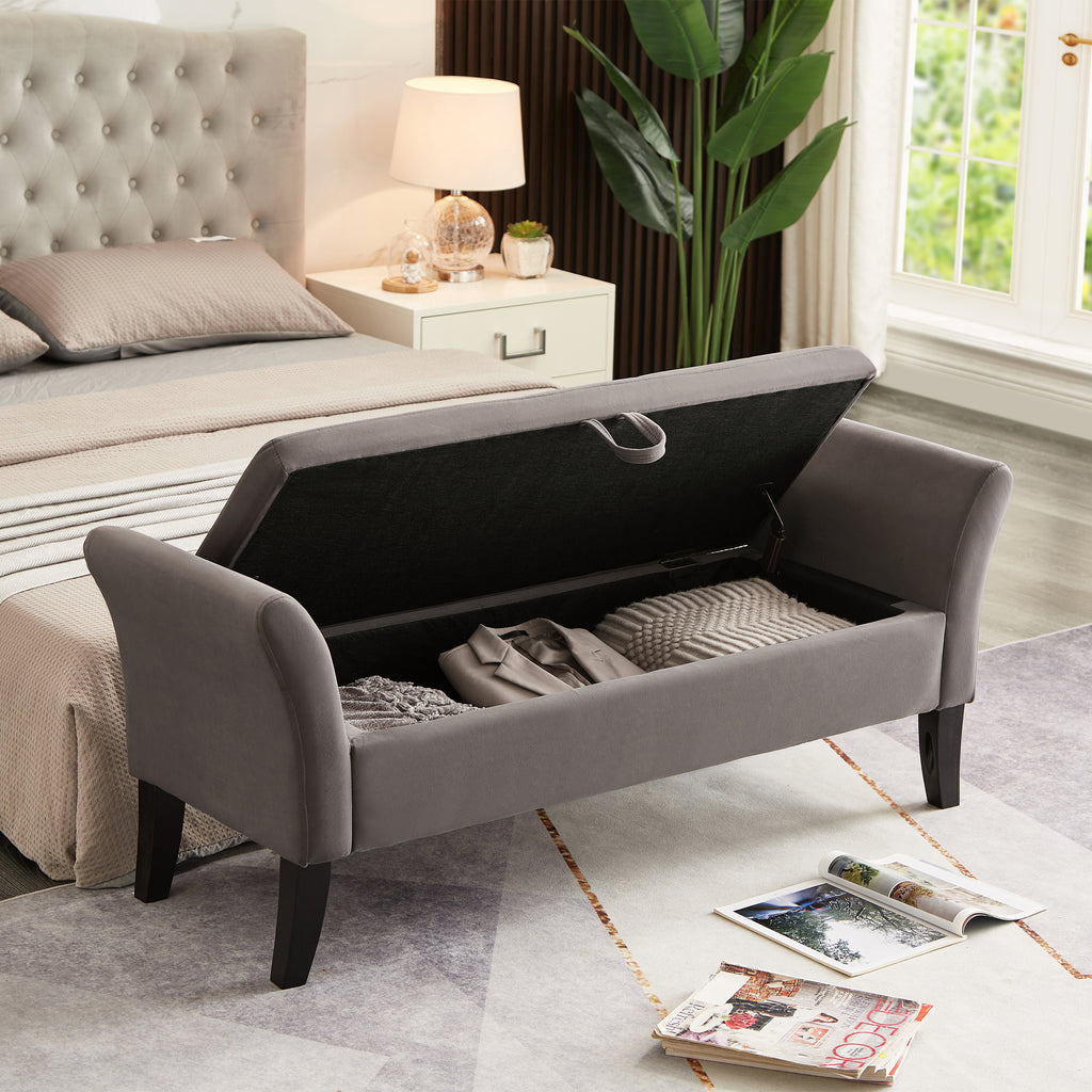 51.5' Bed Bench with Storage Grey Velvet - Grand Goldman Shop