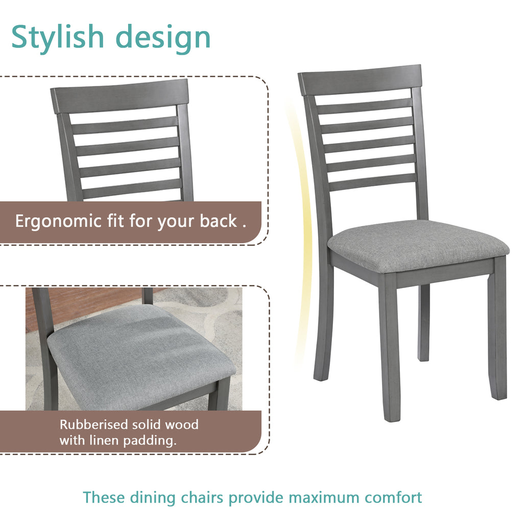 5PCs Modern Dining Set, Rectangular Wooden Dining Table with 4 Upholstered Chairs for Kitchen, Dining Room, Gray - Grand Goldman Shop
