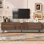 Mid Century TV Stand with 2 Drawers, Media Console Table for TVs up to 80'', Walnut Finish Solid Wood and MDF Entertainment Center for Living Room, Bedroom, Home Theatre - Grand Goldman Shop