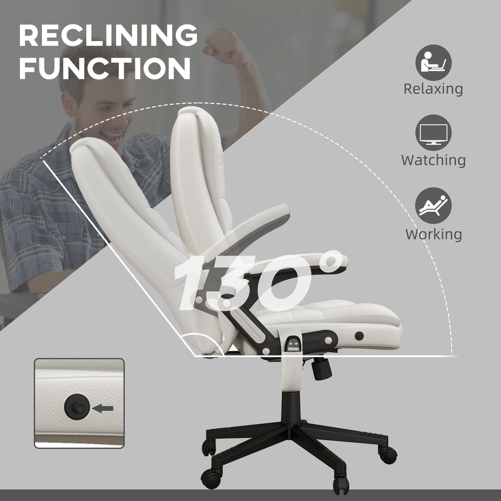 HOMCOM High Back Vibration Massage Office Chair with 6 Vibration Points, Heated Reclining PU Leather Computer Chair with Armr