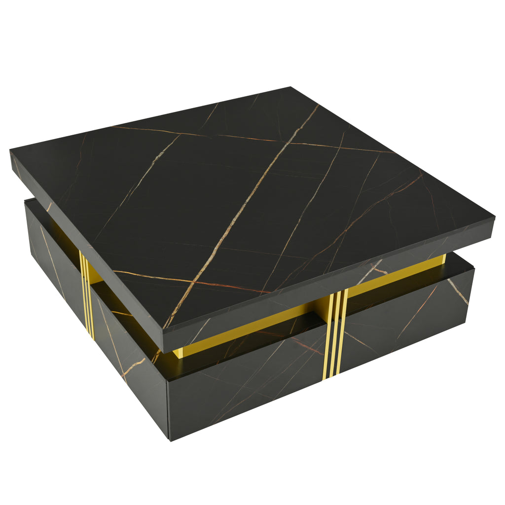 Modern Black Square Storage Coffee Table With 4 Drawers - Grand Goldman Shop