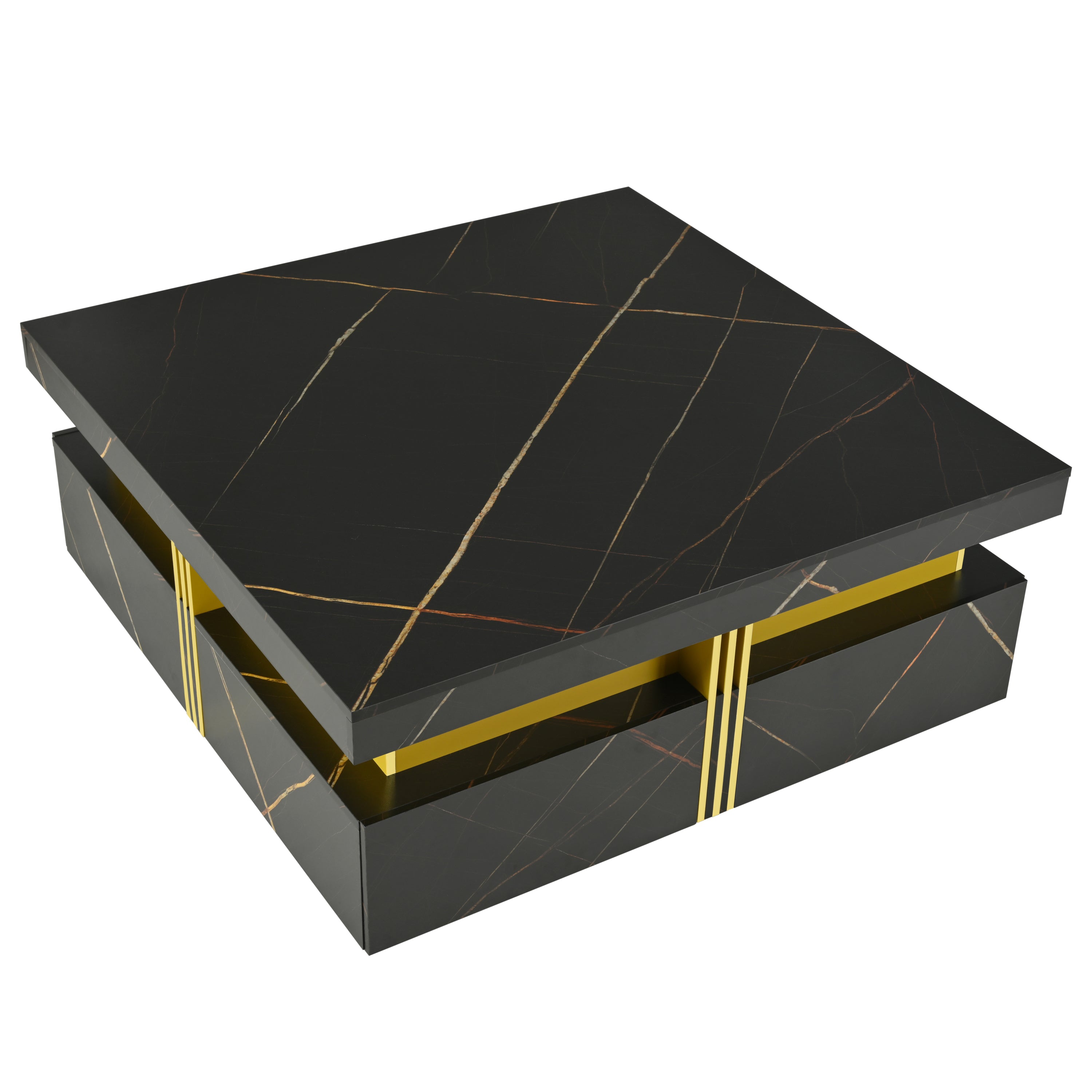 Modern Black Square Storage Coffee Table With 4 Drawers - Grand Goldman Shop