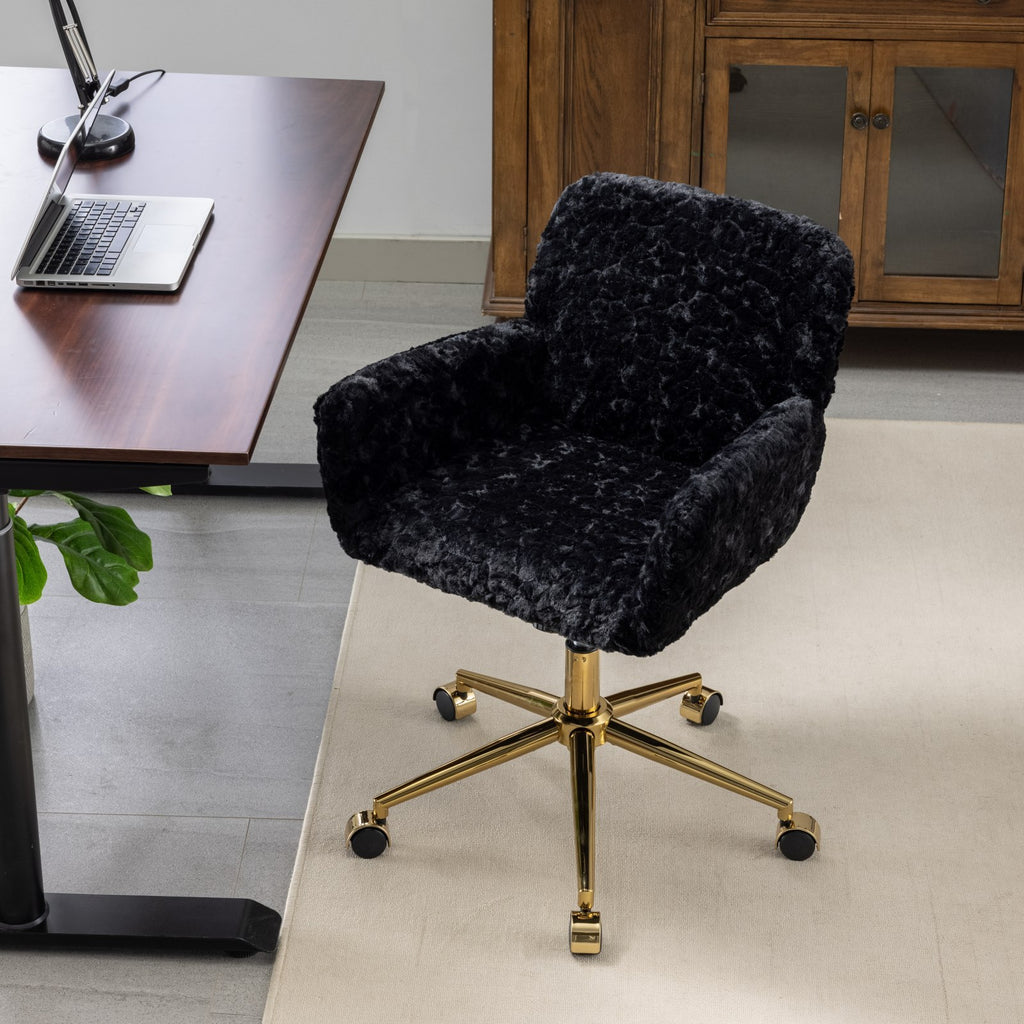 Stylish A&A Furniture Office Chair,Artificial rabbit hair Home Office Chair with Golden Metal Base,Adjustable Desk Chair Swiv