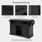 K&K 54.9' Kitchen Island with Drop Leaf, Power Outlet, Kitchen Storage Cart with 4 Door Shelves, Cross Barn Doors & Visual Glass Door, Rolling Kitchen Island on 4 Wheels for Kitchen, Dining Room,Black - Grand Goldman Shop