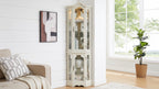 Curio Cabinet Lighted Glass Display Curio Cabinet w/Tempered Glass Doors and Shelves, Crown Corner Cabinet with Bulb, Corner Storage Decoration for Living room and Bedroom WHI - Grand Goldman Shop