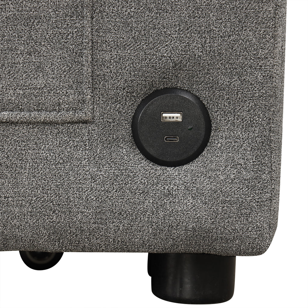 Modern L-shaped Convertible Sofa Bed with Storage, Cup Holders, USB Ports, Gray Chenille, 83.5' - Grand Goldman Shop