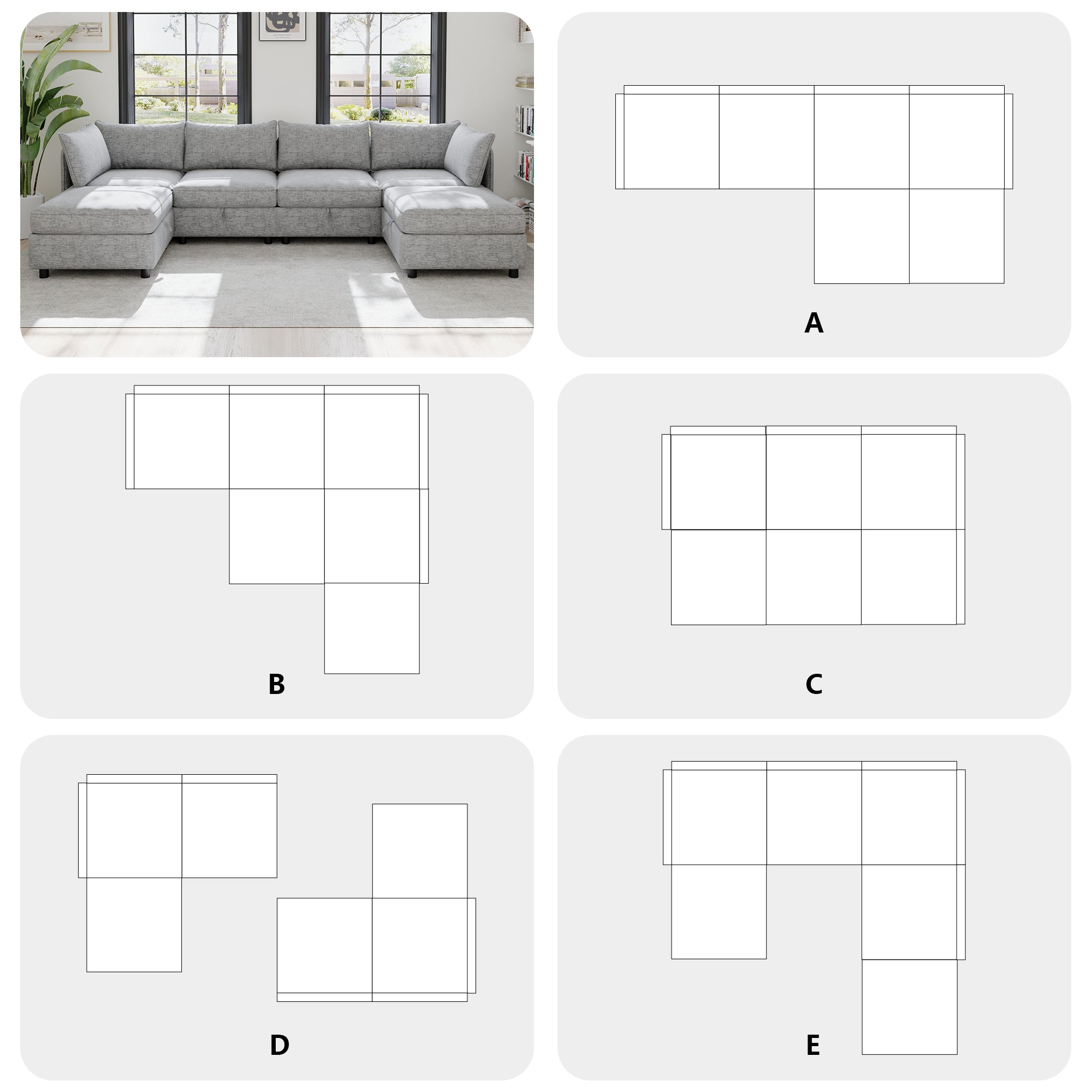 Modular Sectional Sofa, Convertible Sofa Seat With Storage, Sleeper Sectional Sofa Set, Fabric Flexible Modular Combinations for Living Room - Grand Goldman Shop
