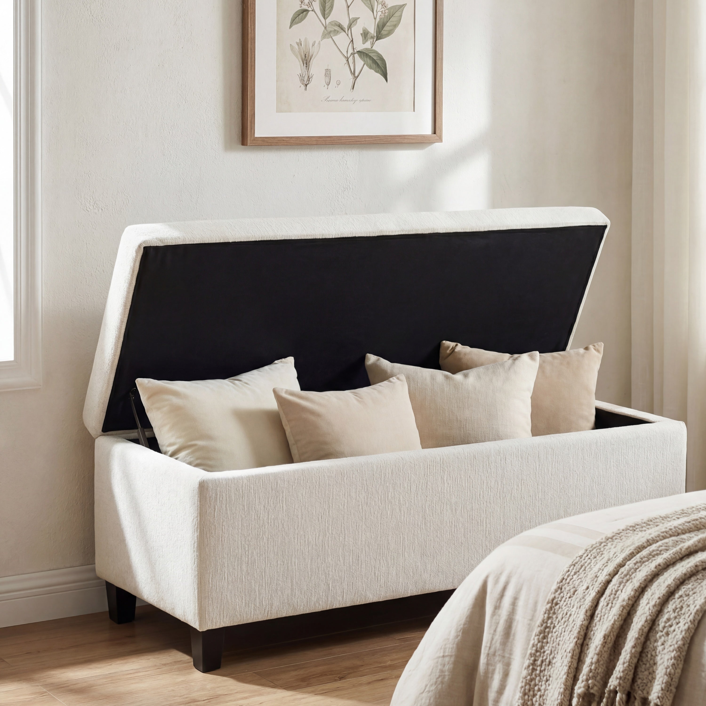 Indoor Textured Boucle White Storage Ottoman Bench - 50.98''L Upholstered Entryway Bench with Hidden Storage, 300lbs Weight Capacity for Living Room, Bedroom & Hallway - Grand Goldman Shop