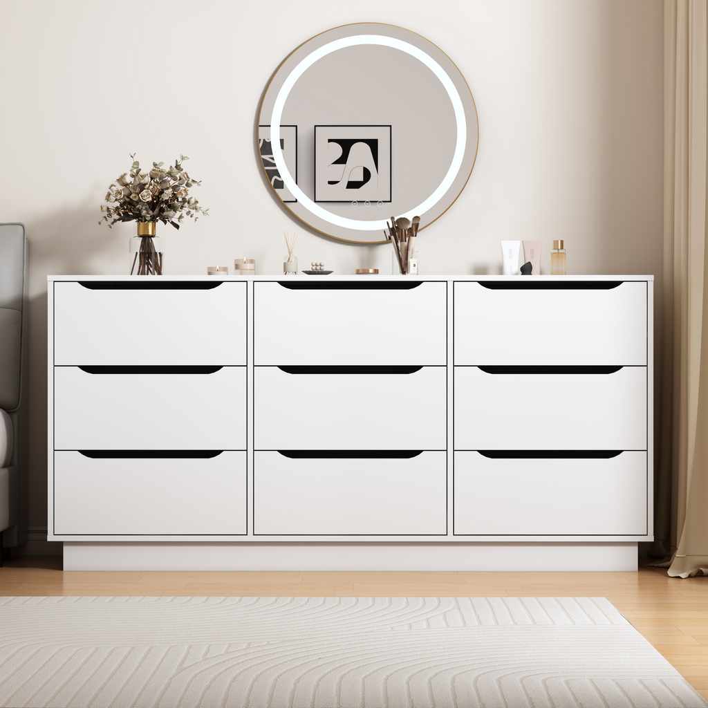 9 Drawer Dresser for Bedroom with Deep Drawers, Large Floor Wood Dressers & Chest of Drawers , Modern White Long Dressers for Closet Living Room - Grand Goldman Shop
