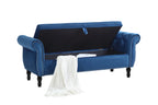Aijia 63' Velvet Multifunctional Storage Bench Rectangular Sofa Stool Buttons Tufted Nailhead Trimmed Ottoman Solid Wood Legs with 1 Pillow,Blue - Grand Goldman Shop