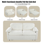 Convertible Pull-Out Queen Sleeper Sofa, 3-in-1 Loveseat with Side Storage & 8 Silent Casters, Beige Chenille Fabric, Fits Living Room, Bedroom, Apartment - Grand Goldman Shop