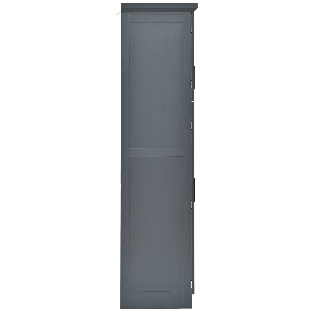 [Assembly Video Provided] TOPMAX 35.5x17.6x70.9inch Freestanding Kitchen Pantry Cabinet, Tall Storage Cabinet with 4 Doors, 2 Door Shelves, 8 Pull-out Trays and Adjustable Shelf for Dining Room, Gray - Grand Goldman Shop