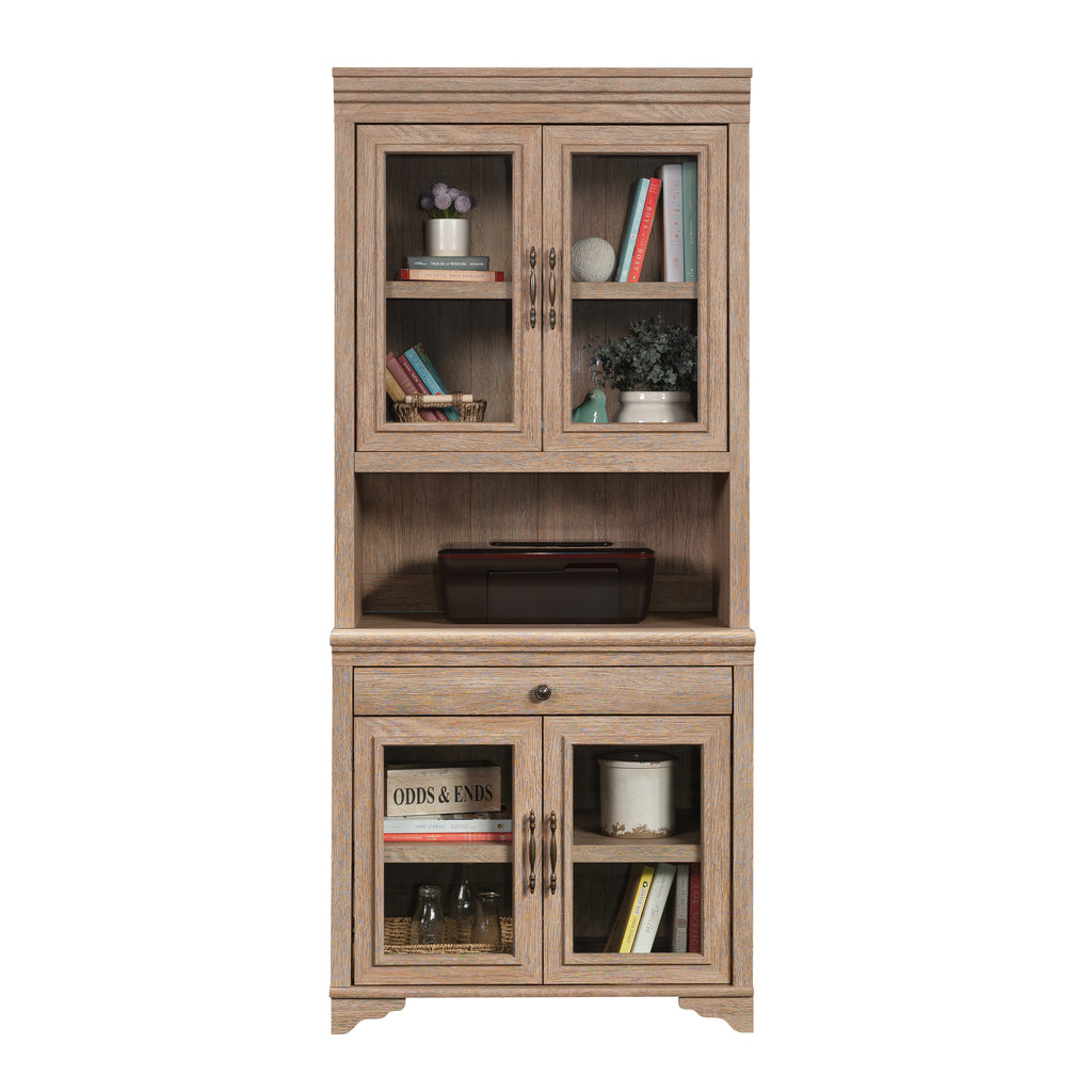 Library Hutch with Glass Doors, Brown finish - Grand Goldman