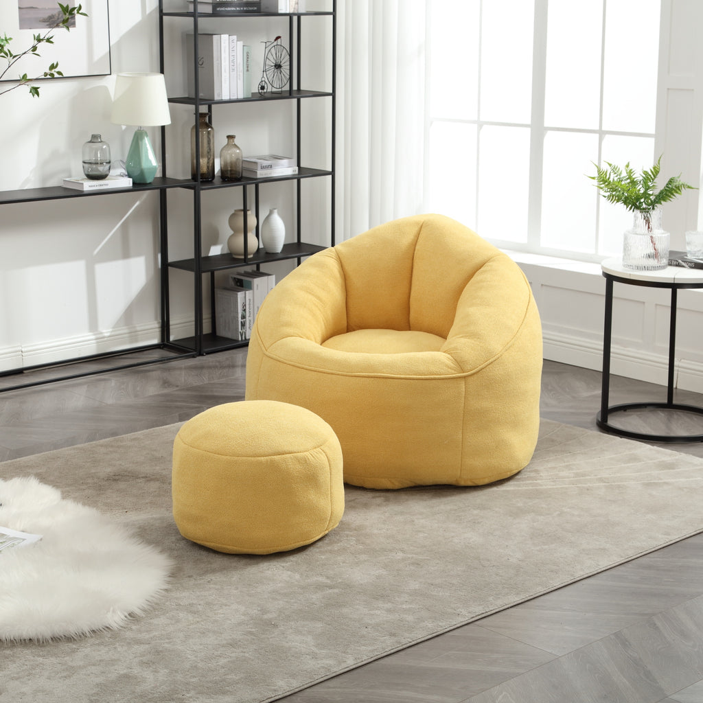 Bedding Bean Bag Sofa Chair with High-Pressure Foam and Footrest, Yellow Microfiber - Grand Goldman Shop