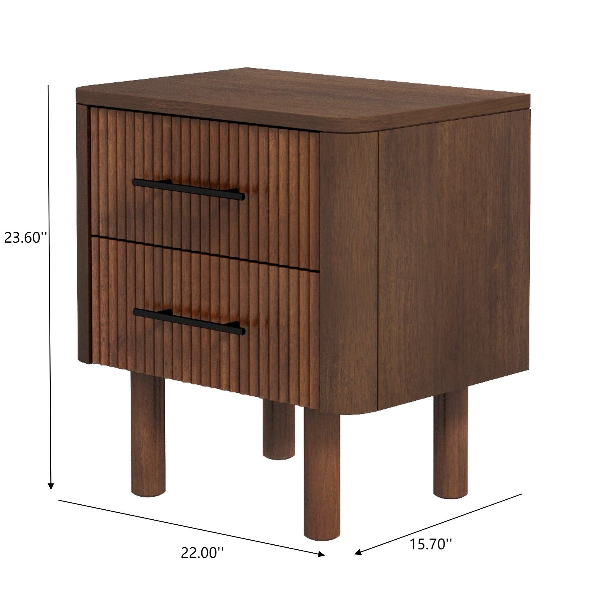 Logan Mid Century Modern Walnut Nightstand with 2 Drawers, Solid Wood, 24x 22x15 inches Drawers and Storage Shelf for Bedrooms, Small Spaces, Bedside Table - Grand Goldman Shop