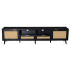 Modern Farmhouse Rattan TV Stand for TVs up to 85'', Black MDF and Solid Wood Media Console with Cable Management, 78.74'' L x 14.6'' W x 18.9'' H - Grand Goldman Shop