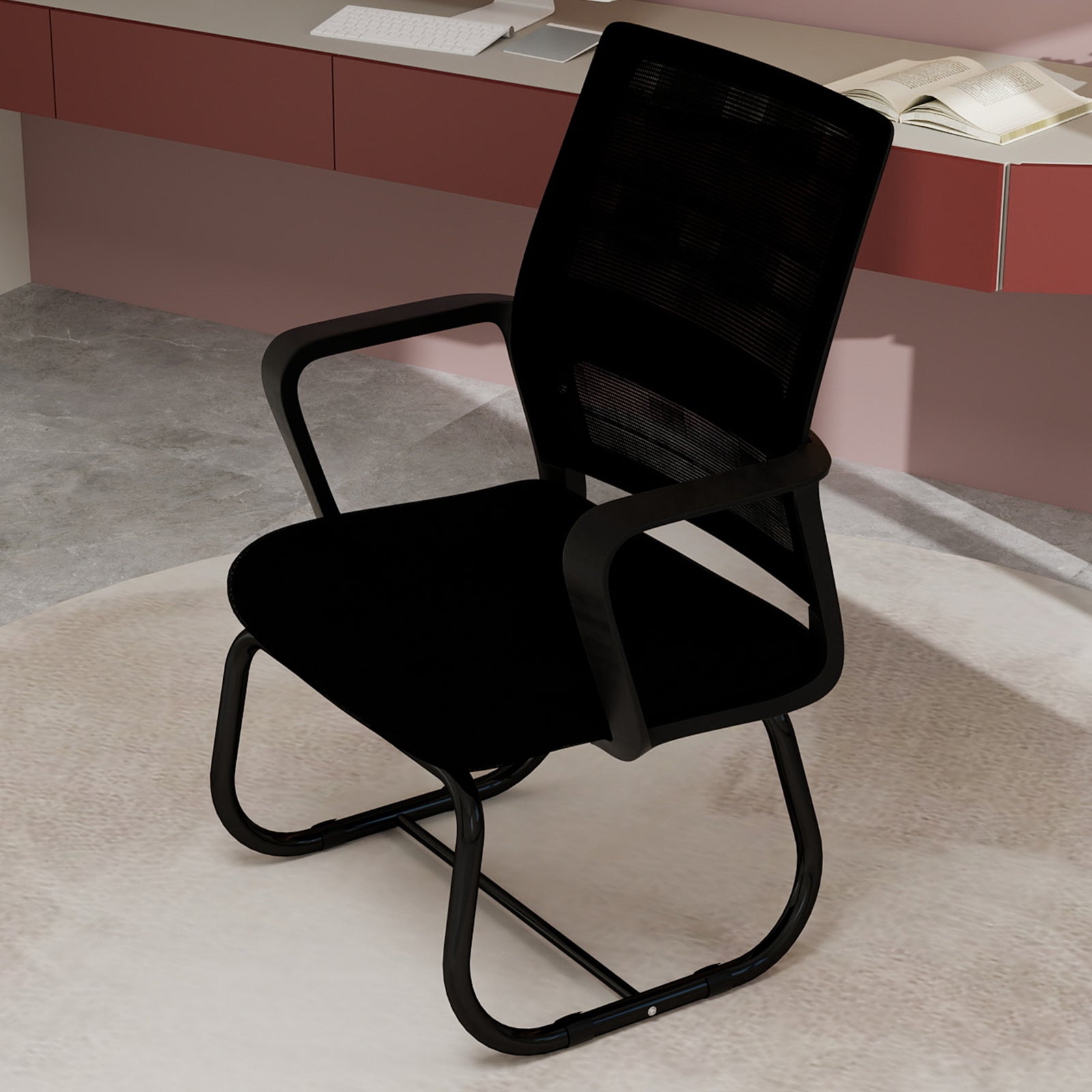 Minimalist Modern Office Chair with Metal Frame, Soft Cushion, Mesh Backrest, Black, for Home & Office Use | Premium Home Dec