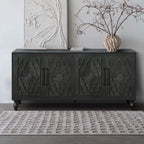 Carved Flower Door Large Storage Cabinet With Metal Handle Suitable For Living Room, Kitchen, Entryway(BLACK) - Grand Goldman Shop