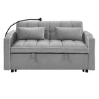 55.51 inch versatile foldable sofa bed in 3 lengths, modern sofa sofa sofa velvet pull-out bed, adjustable back and with USB port and ashtray and swivel phone stand (Grey) - Grand Goldman Shop