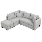 Modern L-shaped Sectional Pull Out Sofa Bed with USB Ports & Storage Ottoman, Gray Jacquard Fabric, 82.6' - Grand Goldman Shop