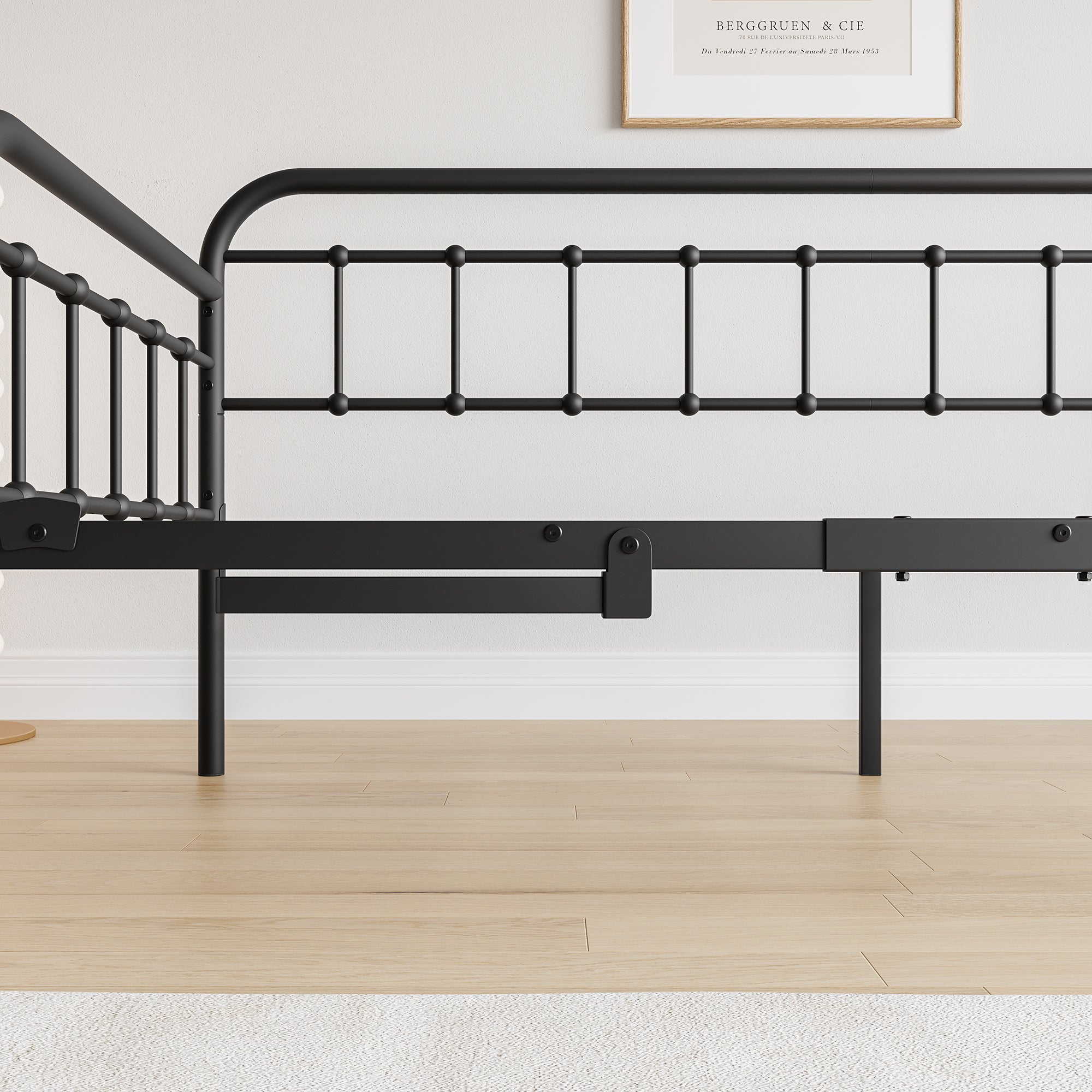 Twin Size Metal Daybed Frame with Trundle, Heavy Duty Steel Slat Support Sofa Bed Platform with Headboard, No Box Spring Needed, Black - Grand Goldman Shop