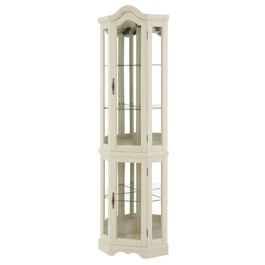 Curio Cabinet Lighted Glass Display Curio Cabinet w/Tempered Glass Doors and Shelves, Crown Corner Cabinet with Bulb, Corner Storage Decoration for Living room and Bedroom WHI - Grand Goldman Shop