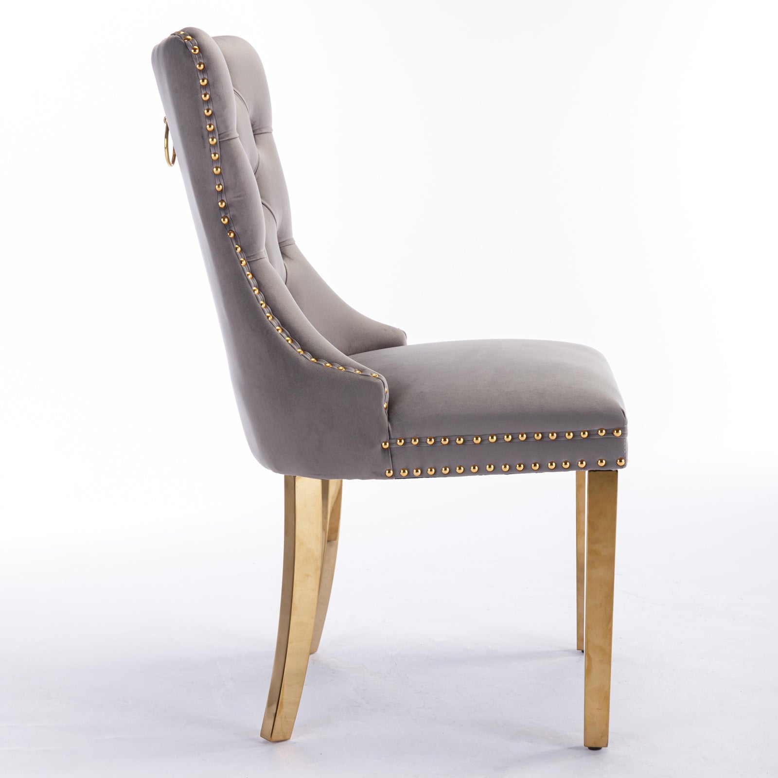 Nikki Collection Modern, High-end Tufted Solid Wood Contemporary Velvet Upholstered Dining Chair with Golden Stainless Steel Plating Legs,Nailhead Trim,Set of 2,Gray and Gold, SW1601GY - Grand Goldman Shop