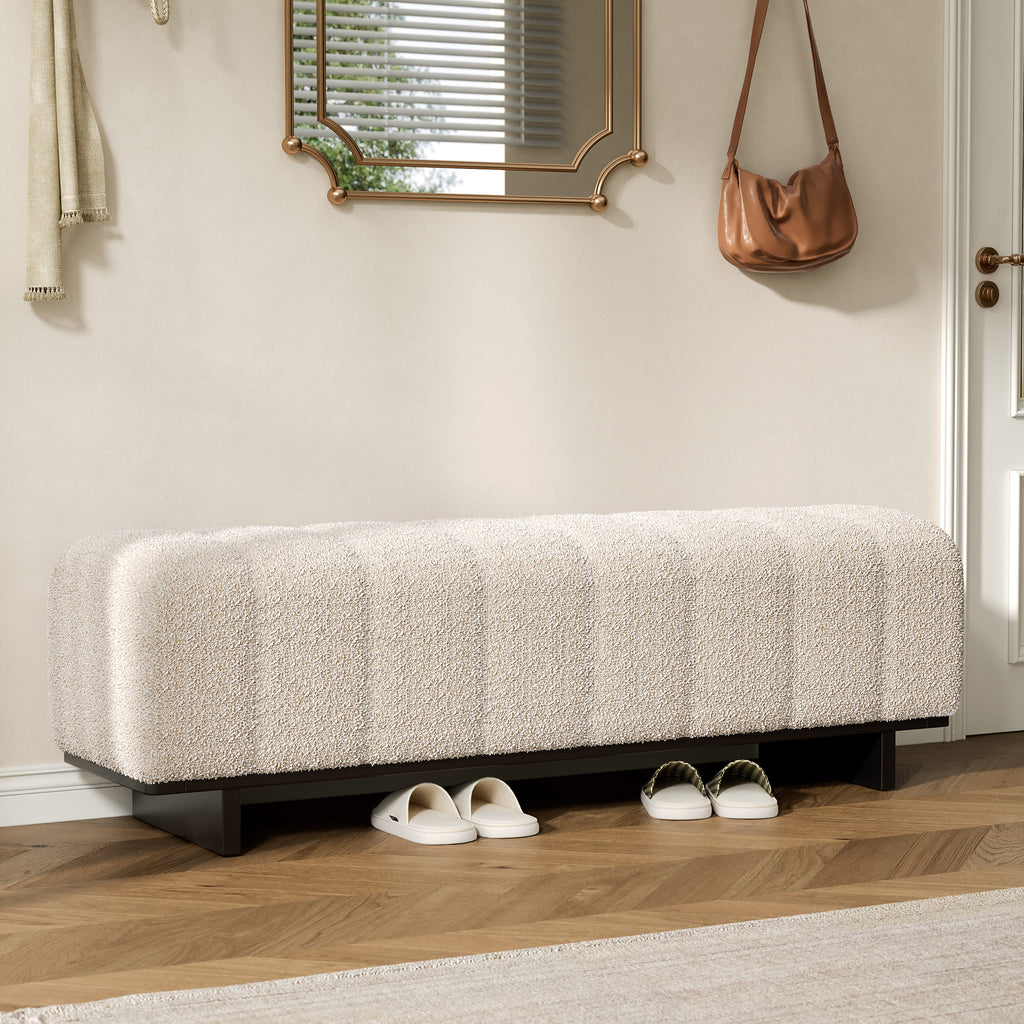 Indoor Dining Bench, Beige Faux Fur Fabric Bench with Rubber Wood Legs , 250lbs, Comfortable Seating for Dining Room/Living Area - Grand Goldman Shop