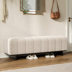 Indoor Dining Bench, Beige Faux Fur Fabric Bench with Rubber Wood Legs , 250lbs, Comfortable Seating for Dining Room/Living Area - Grand Goldman Shop