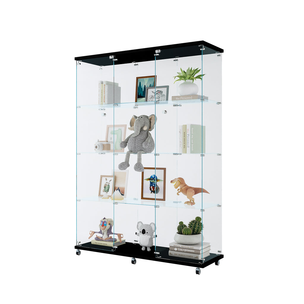 Glass Display Cabinet with 4 Shelves Extra Large, Curio Cabinets for Living Room, Bedroom, Office, Black Floor Standing Glass