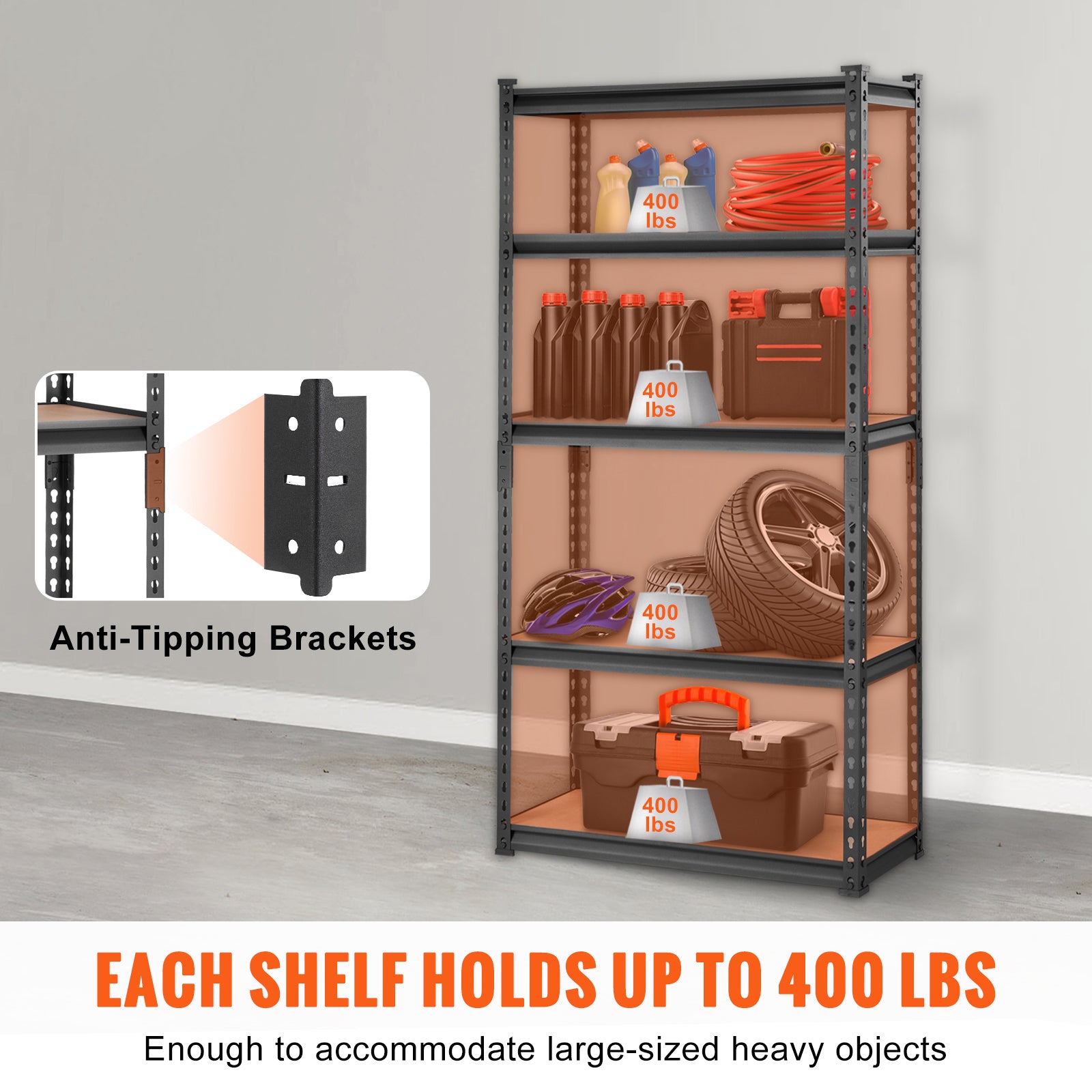 Storage Shelving Unit, 5-Tier Adjustable, 2000 lbs Capacity, Heavy Duty Garage Shelves Metal Organizer Utility Rack, Black, 30' L x 12' W x 60' H for Kitchen Pantry Basement Bathroom Laundry - Grand Goldman Shop