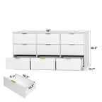 White 9 Drawer Dresser, 63' Large Deep Chest of Drawers, Wooden Dresser Storage Cabinet with 9 Drawers for Bedroom, Long Dressers for Living Room, Hallway - Grand Goldman Shop