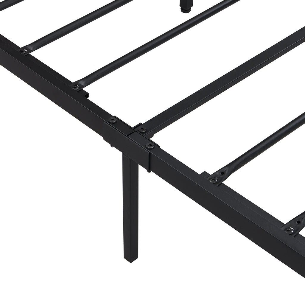 Modern Metal Platform Bed Frame with Wooden Headboard and Footboard, USB Liner, Queen Size, Black and Brown - Grand Goldman Shop