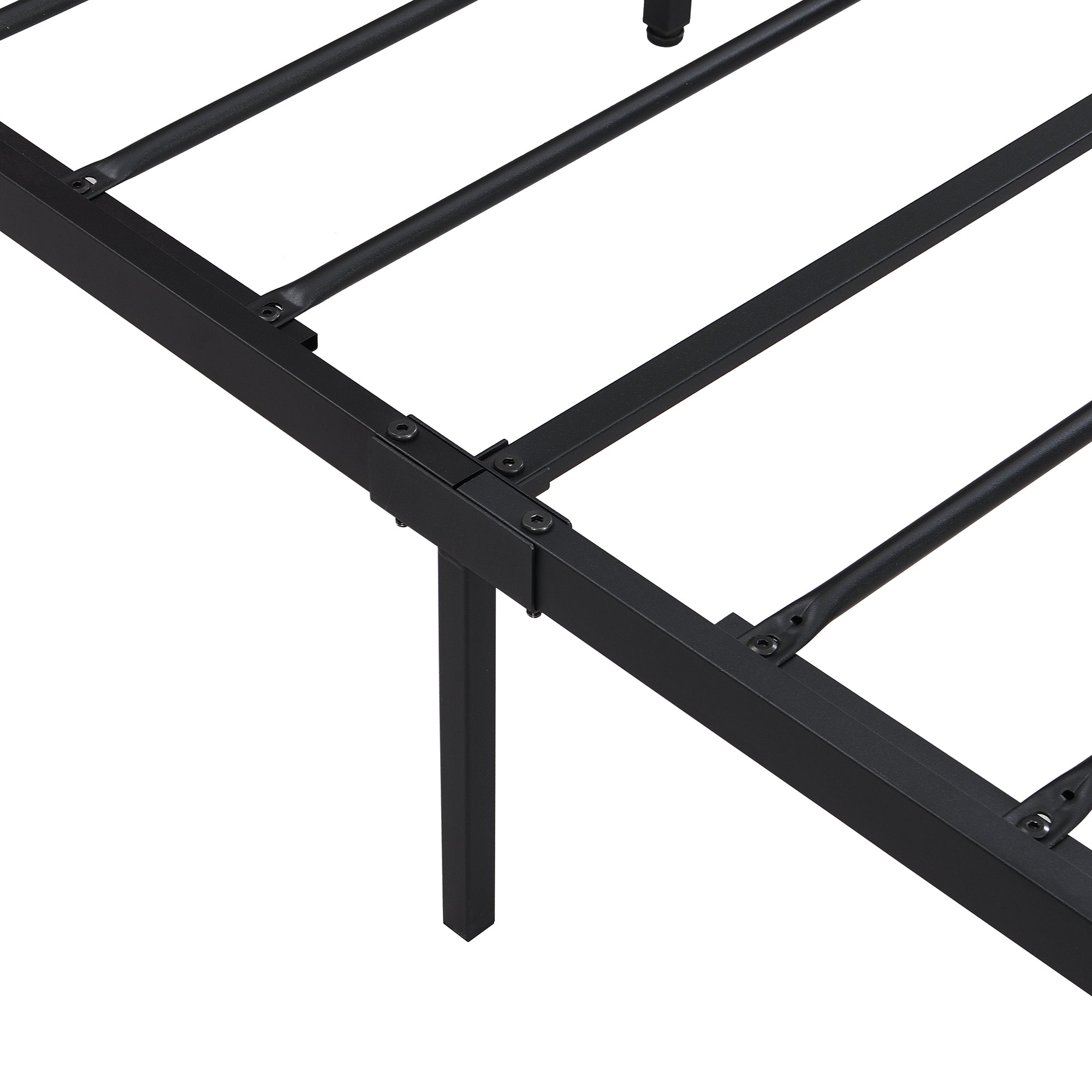 Modern Metal Platform Bed Frame with Wooden Headboard and Footboard, USB Liner, Queen Size, Black and Brown - Grand Goldman Shop