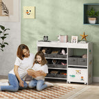 Qaba Toy Storage Organizer with 6 Shelves and 11 Fabric Bins, Moveable Cabinet and 3 Stickers, Toy Organizer for Nursery, Pla