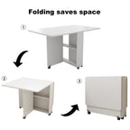 Folding Drop Leaf Dining Table with 6 Wheels and 2-Layer Storage Shelf, Space Saving Table for Small Spaces, 47.2 inch D x 23.6 inch W x 30.3 inch H, White - Grand Goldman Shop
