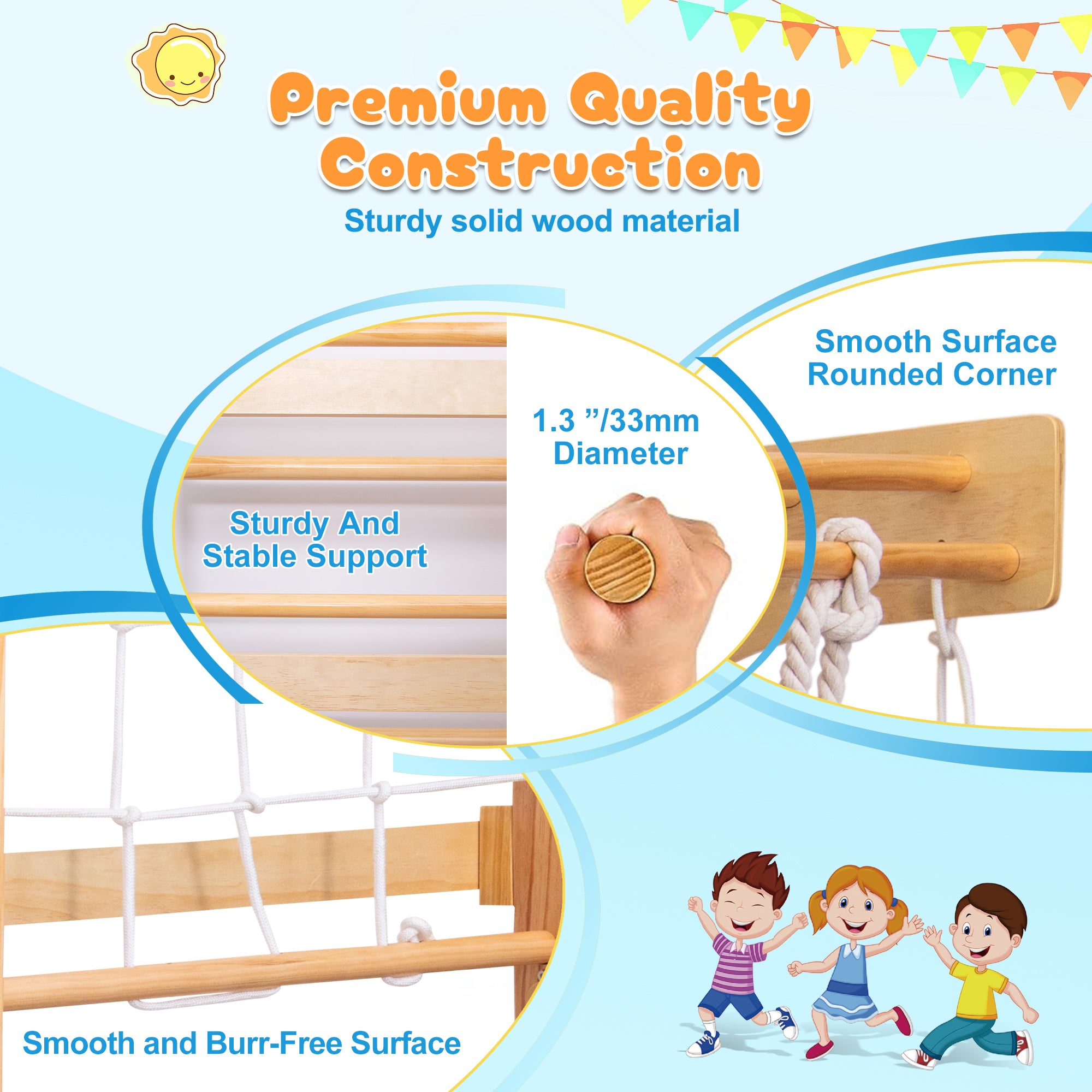 All-in-One 10-in-1 Indoor Climbing Set - Featuring a Rock Climbing Wall, Wooden Swings, Gymnastic Rings, Rope Ladders, and St