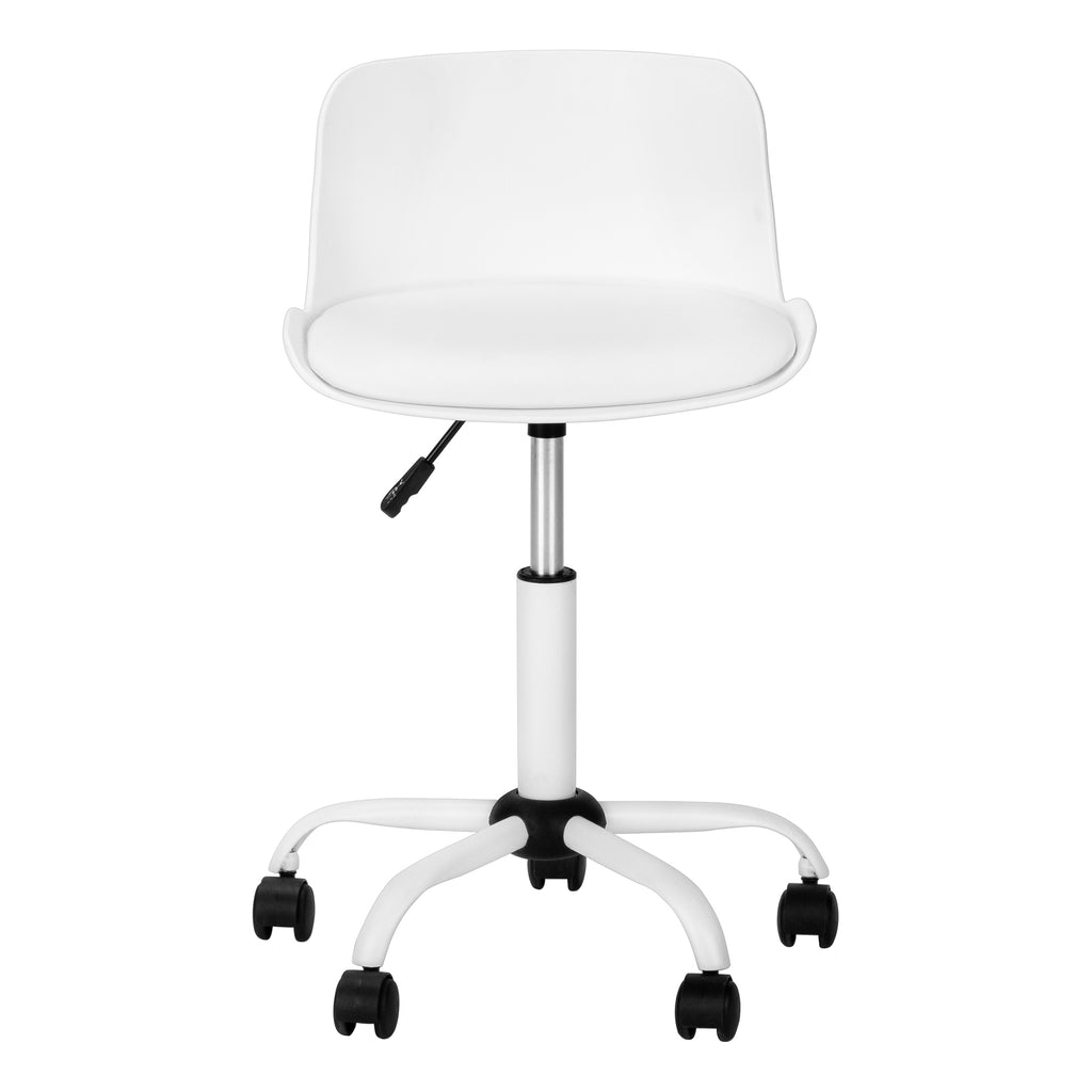 Office Chair, Adjustable Height, Swivel, Ergonomic, Computer Desk, Work, Juvenile, White Leather Look, White Metal, Contempor