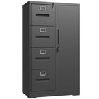 Metal Storage Vertical Filing Cabinet with Lock, Steel File Locker with 4 Drawers and 1 door for School, Living Room, Bedroom