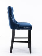 Contemporary Velvet Upholstered Barstools with Button Tufted Decoration and Wooden Legs, and Chrome Nailhead Trim, Leisure Style Bar Chairs,Bar stools, Set of 2 (Blue),SW2002BL - Grand Goldman Shop